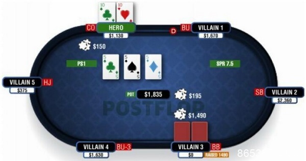 德州扑克由三条公共牌和口袋对子组成的葫芦