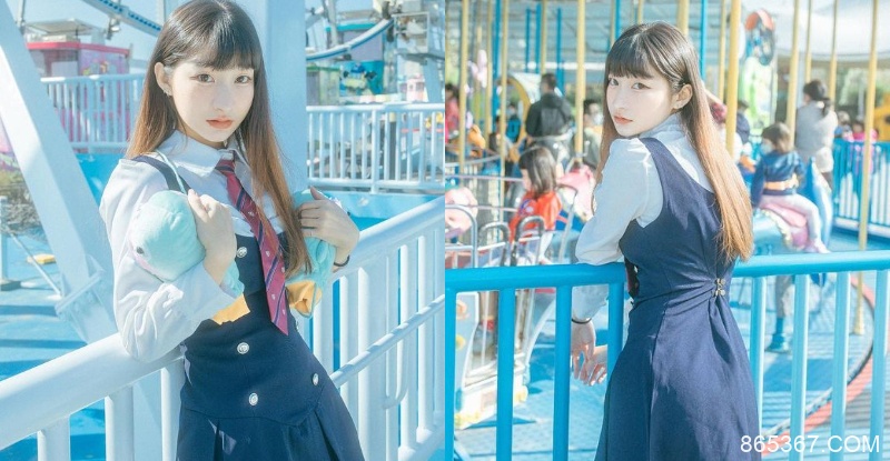 遊樂園捕獲制服少女「梗梗」甜美爆發，「韓式清新感」讓人一眼就暈！