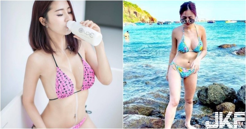 乳香四溢！豐滿大奶妹「鮮奶淋乳」畫面好邪惡！海邊穿比基尼都快「晃出來」了！