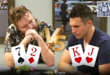 【EV扑克】27杂色5bet诈唬撞钢板，Doug Polk大笑露马脚错失清台机会-博狗扑克 蜗牛扑克 德州扑克跟我学