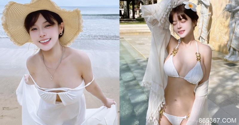 甜美女神「小花姐接」峇里島渡假有夠辣，比基尼藏不住「雪白豪乳」！