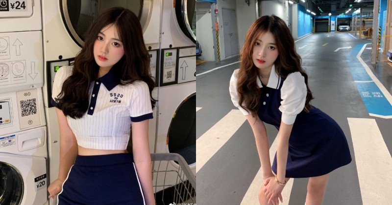 停車場「22歲超可愛纖腰妹子」，深藍小洋裝下有「性感S曲線」！