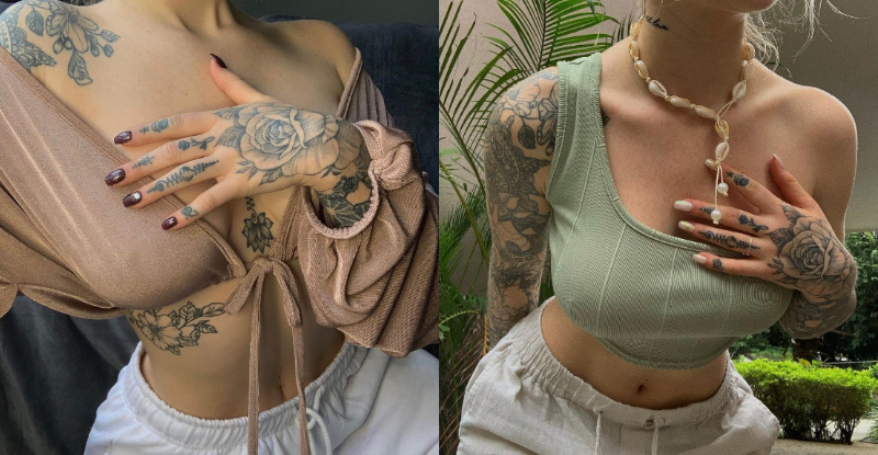 此地無銀三百兩！刺青妹「遮羞手」阻擋邪惡視線　意外造成反效果遭肉搜