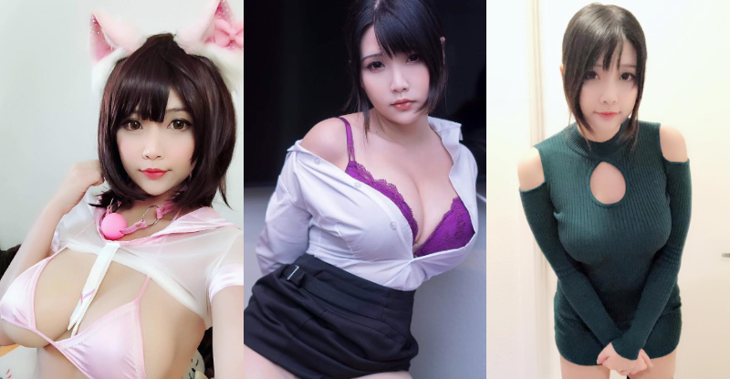 「棉花糖Coser」性感高衩黑膠衣太犯規　渾圓水滴美乳直接掉出來！